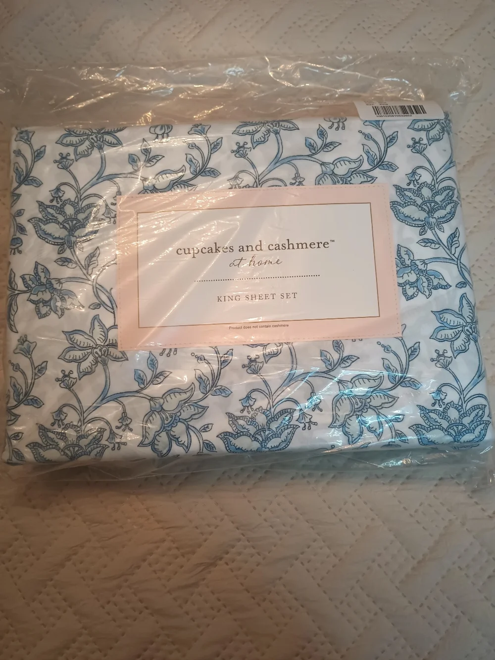 Cupcakes and Cashmere At Home Sheet Set Blue Floral on White King